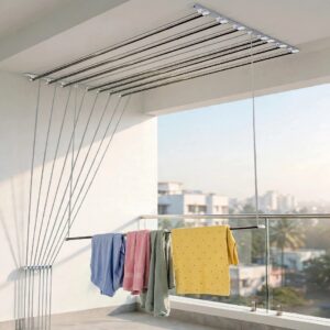 Premium ceiling cloth drying hanger close-up of rods and pulleys